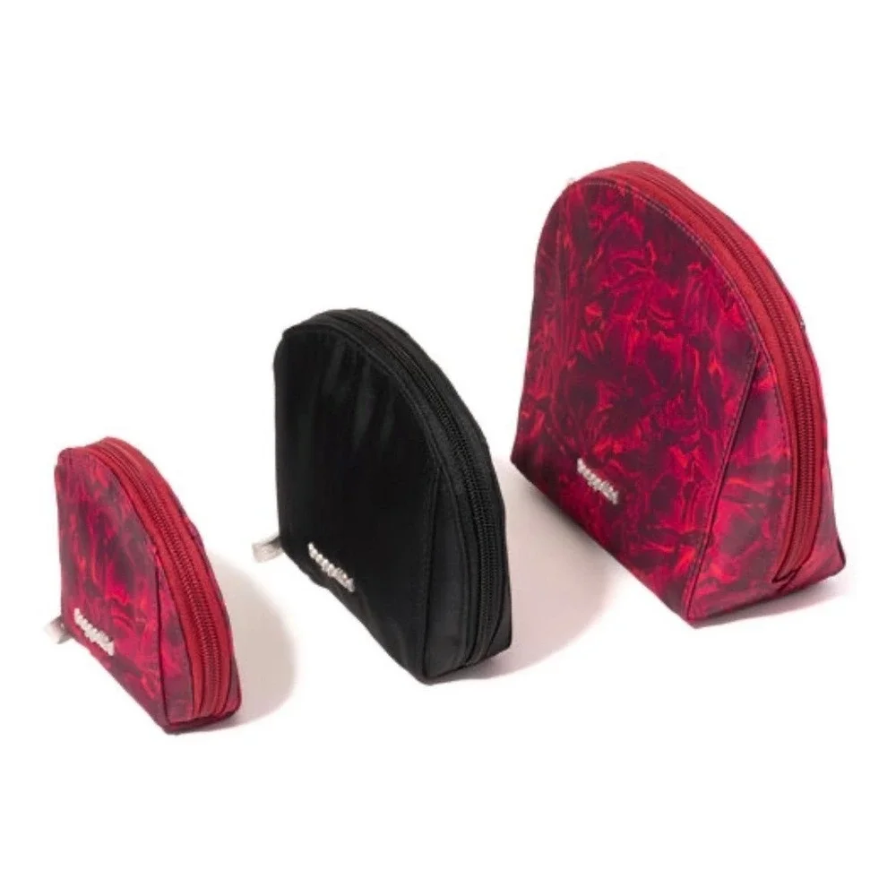 Baggallini Cosmetic Case Set Women OS Red Black Floral Trio Pouches
